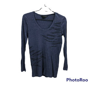 Calvin Klein Women's Long Sleeve Bead Accent Sides Shirt Size Small Dark Blue